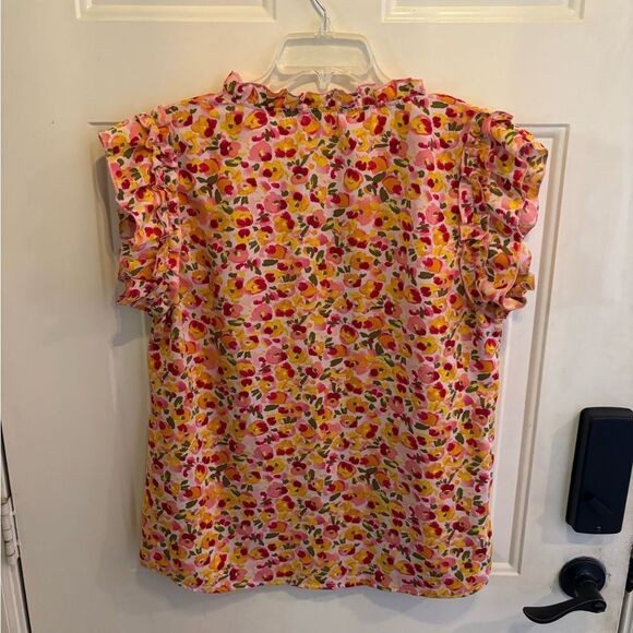 Ninexis Vibrant Yellow Floral V-Neck Blouse - Picture 6 of 6